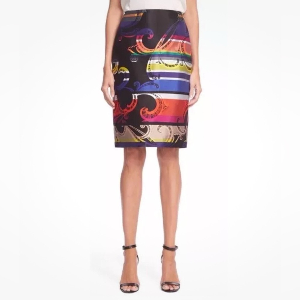 TRINA TURK Crissy Frolic Room Mikado Silk Blend Pencil Skirt Sz 6 NWT Old Money